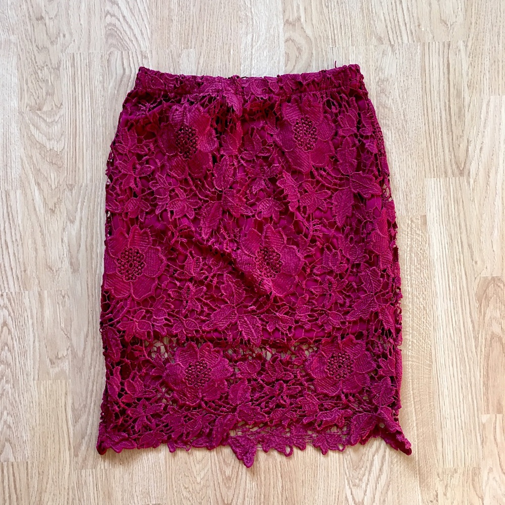Red lace mini skirt
